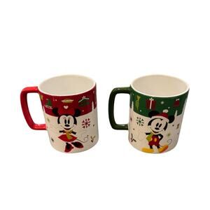 Disney Mickey Minnie Milk Cookie Mugs Set of 2 - Green and Red
